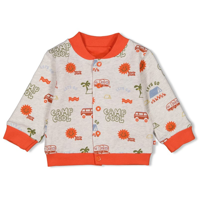 Trendige Wendejacke Camp Col in Orange mit Campingmotiven