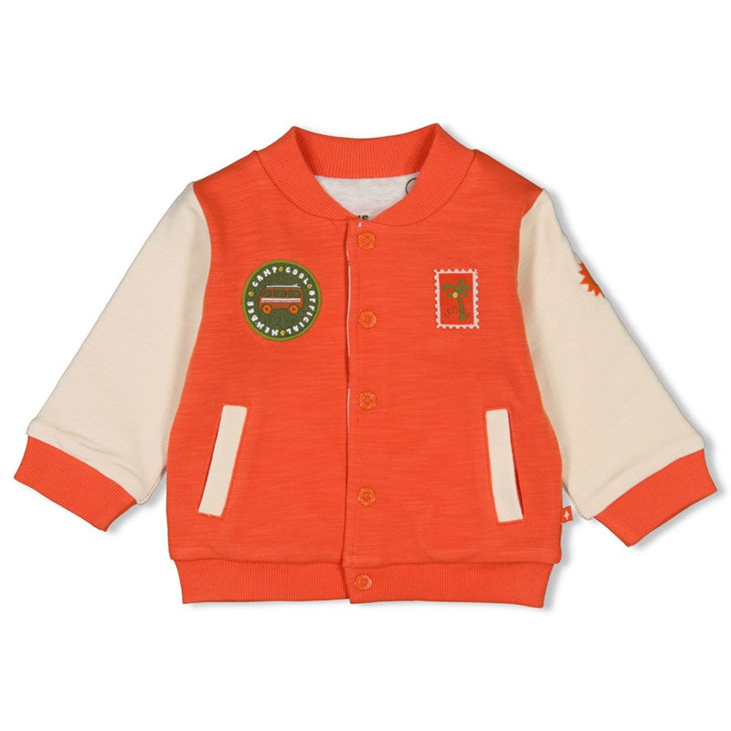 Trendige Wendejacke Camp Col in Orange mit Campingmotiven