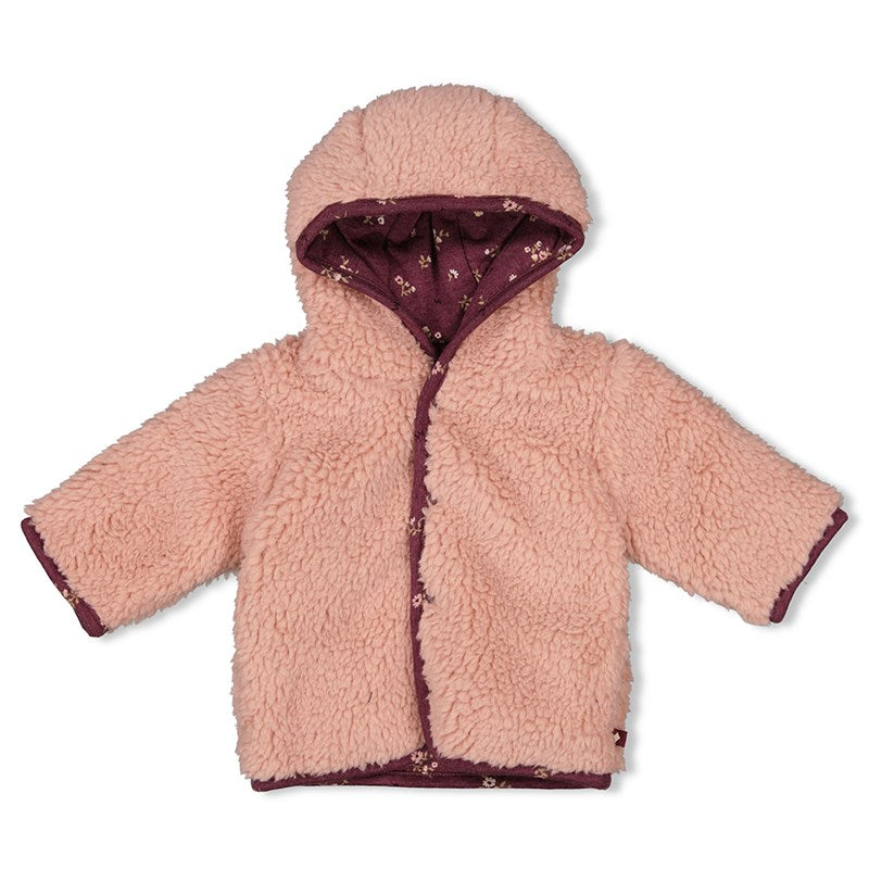 Warme Wendejacke in zartem rosa und lila aus Bio-Baumwolle