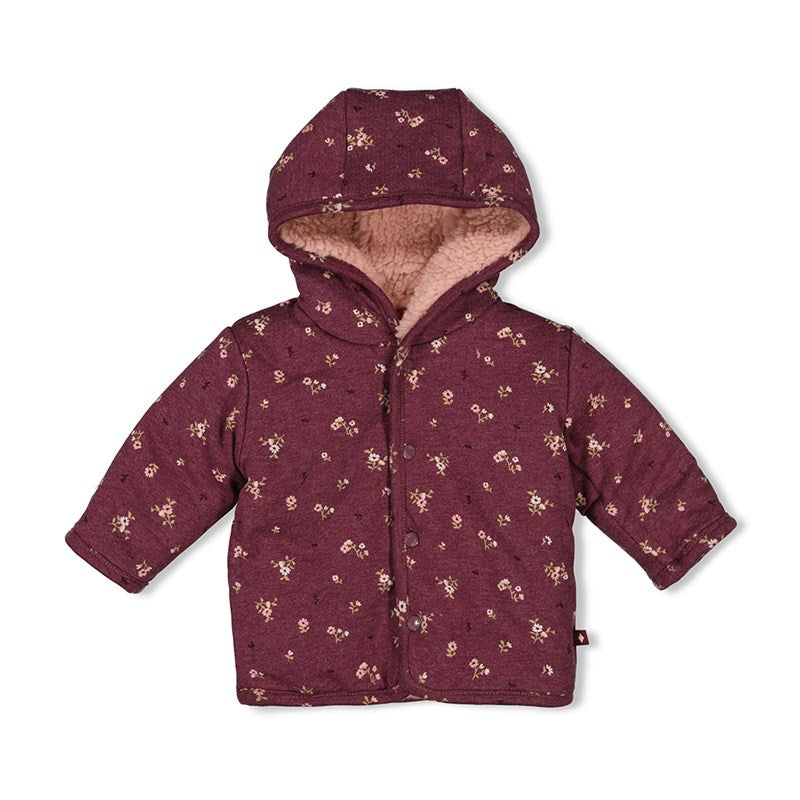 Warme Wendejacke in zartem rosa und lila aus Bio-Baumwolle
