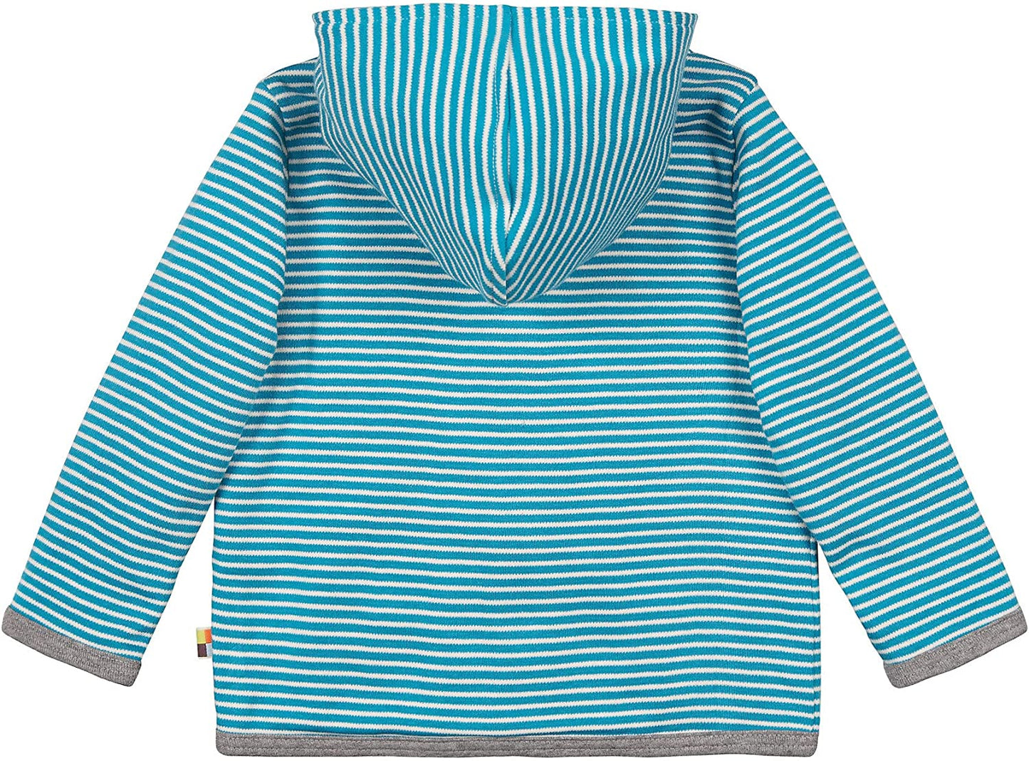 Tolle Wendejacke der deutschen Marke Loud an Proud mit Kapuze. Auf der einen Seite weiß-blau gestreift auf der anderen mit lila Ameisen. Aus GOTS-zertifizierter Bio-Baumwolle