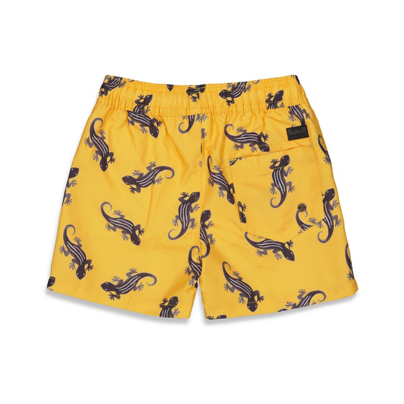 Schöne gelbe Badehose mit Geckos und praktischem Kordelzug