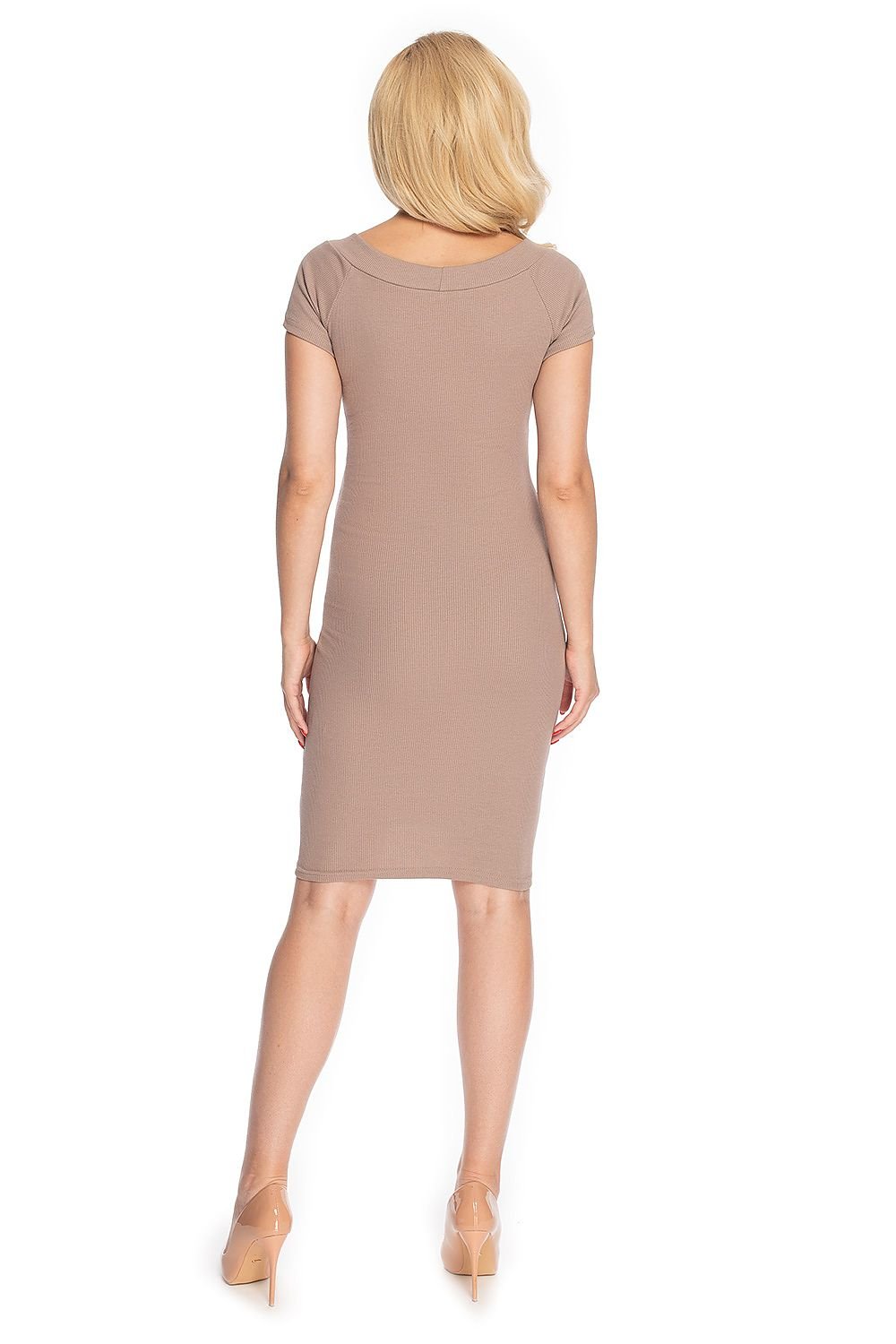 Elegantes Umstandskleid in beige mit Rundhalsausschnitt