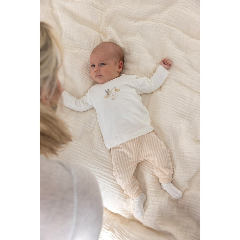 Hochwertiges Baby-Longsleeve mit Storch in offwhite