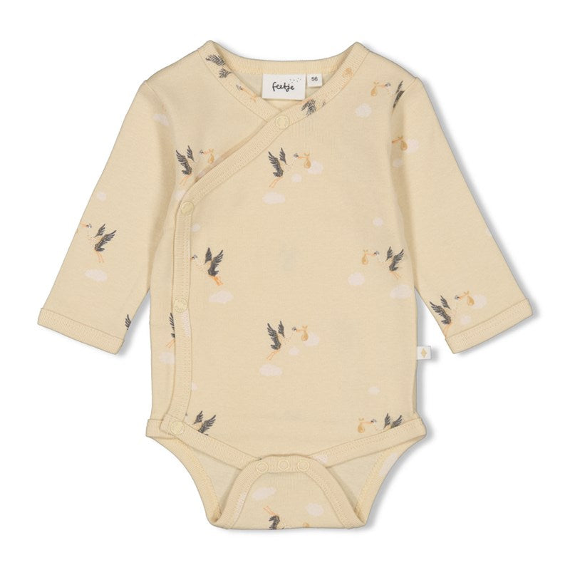 Wickelbody mit Störchen in creme aus Bio-Baumwolle 