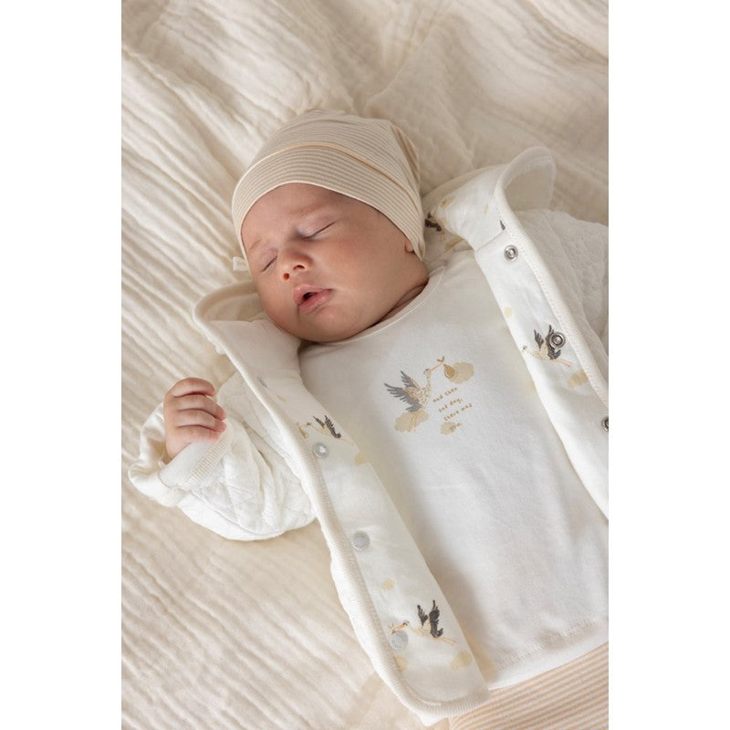 Hochwertiges Baby-Longsleeve mit Storch in offwhite
