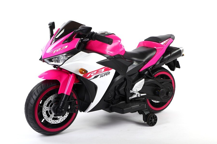 Das schnittige Motorrad in pink ist ein echter Hingucker und perfekt für alle Mädchen, die super cool durch die Gegend cruisen wollen! 