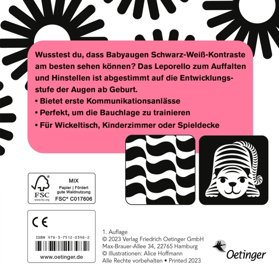 Schönes Buch zum Aufklappen mit liebevollen Illustrationen in Schwarz und Weiß 