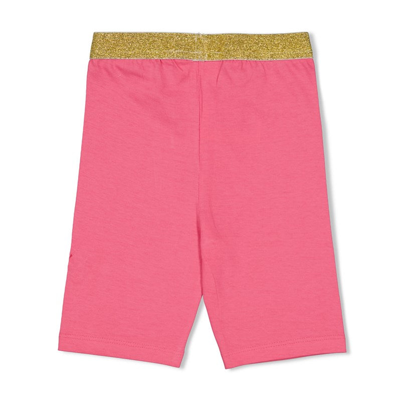 Rosa Biker Shorts für Mädchen in rosa mit goldenem Glitzerbund aus Bio-Baumwolle 