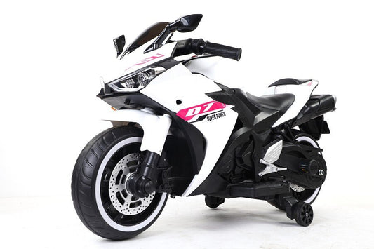 Cooles Motorrad in weiß mit Elektroantrieb fur rasante Kinder
