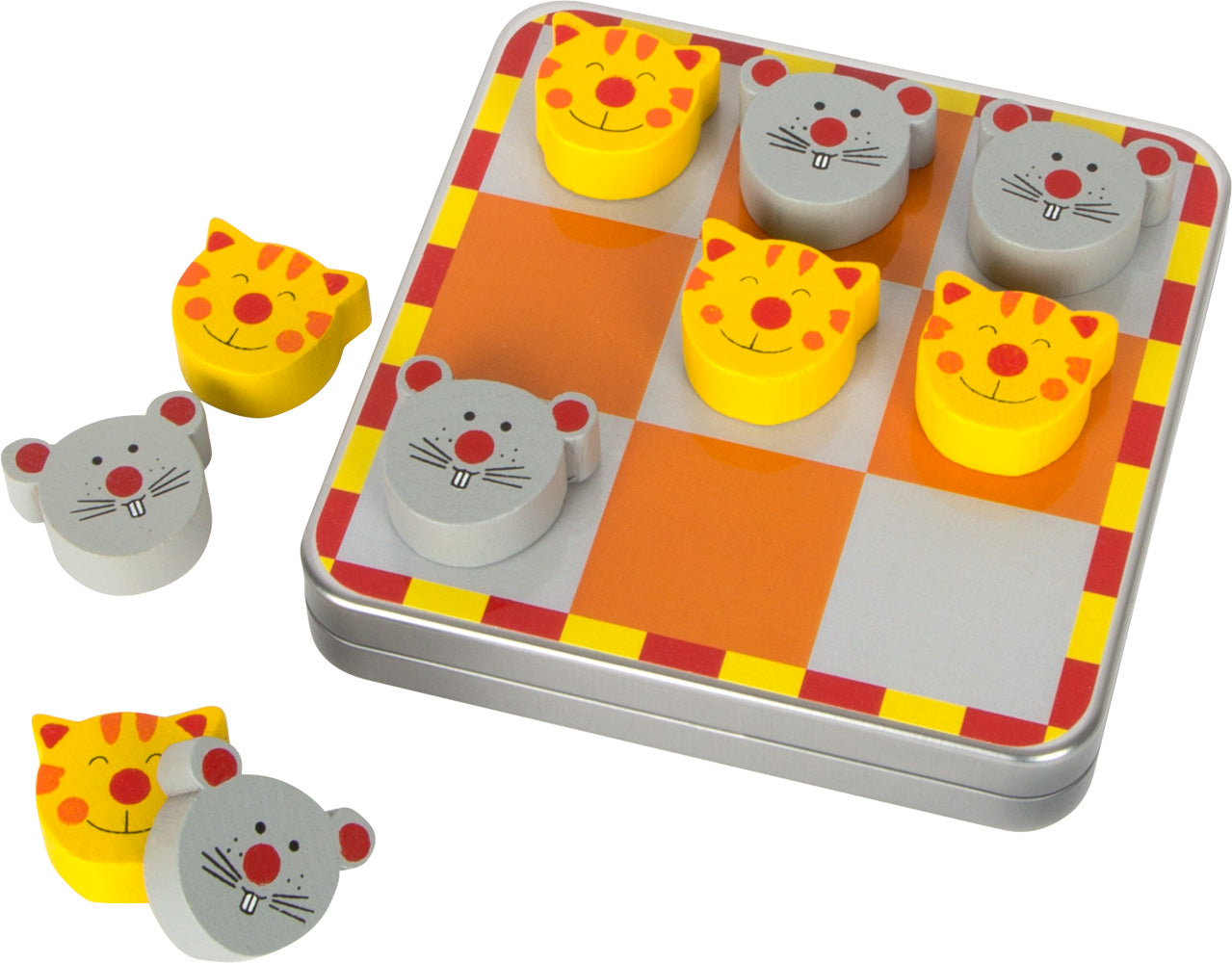 Toll für unterwegs, das niedliche Tic Tac Toe mit Katze und Maus