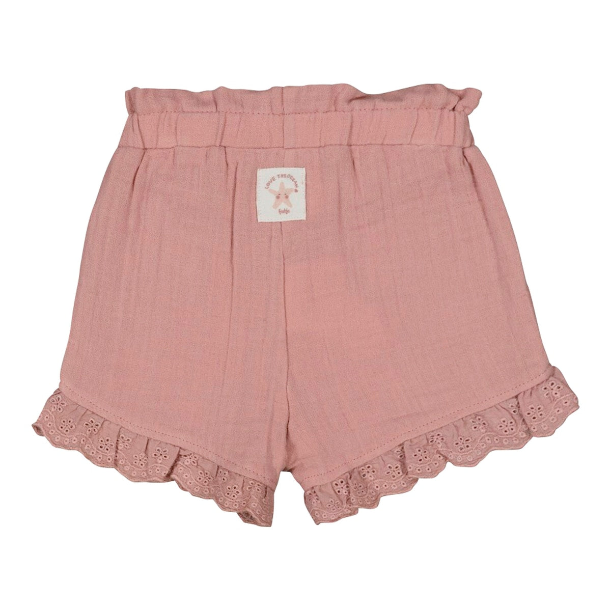 Süße Shorts in altrosa mit Rüschen und Schleife aus Musselin-Stoff 