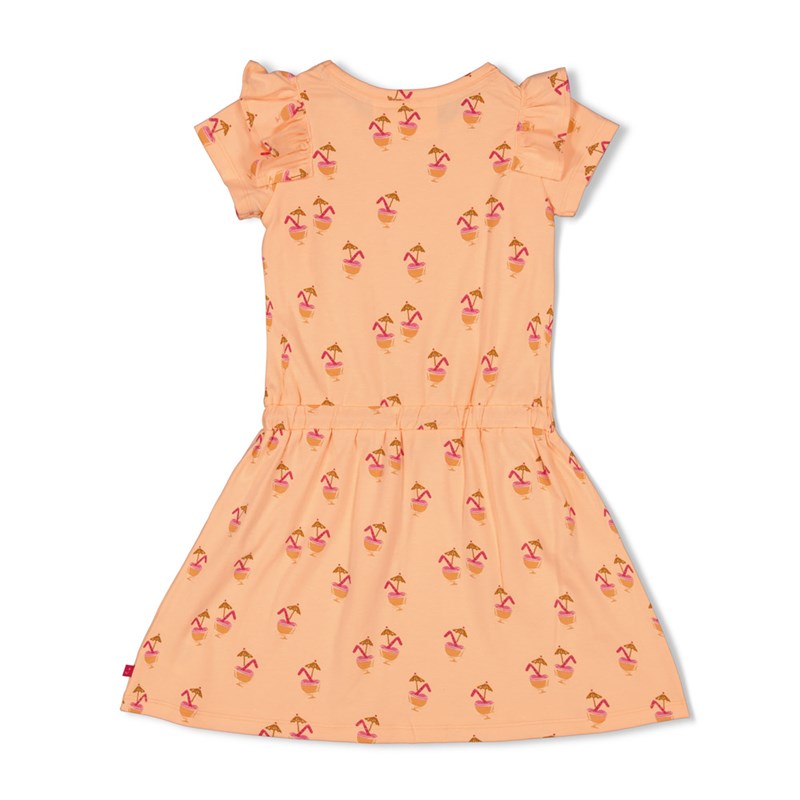 Sommerliches Kleid mit Rüschen und verstellbarem Bund in Neon Orange 