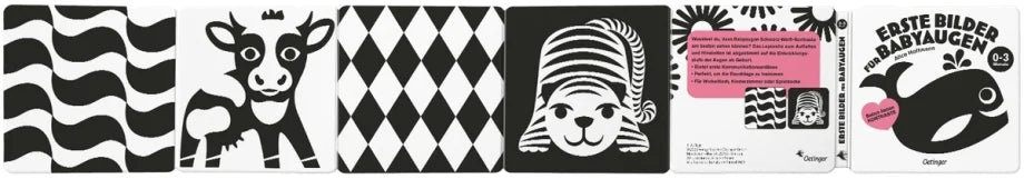 Schönes Buch zum Aufklappen mit liebevollen Illustrationen in Schwarz und Weiß 