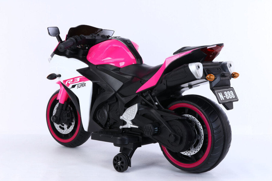 Das schnittige Motorrad in pink ist ein echter Hingucker und perfekt für alle Mädchen, die super cool durch die Gegend cruisen wollen! 