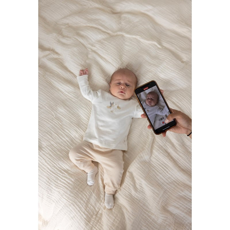 Hochwertiges Baby-Longsleeve mit Storch in offwhite