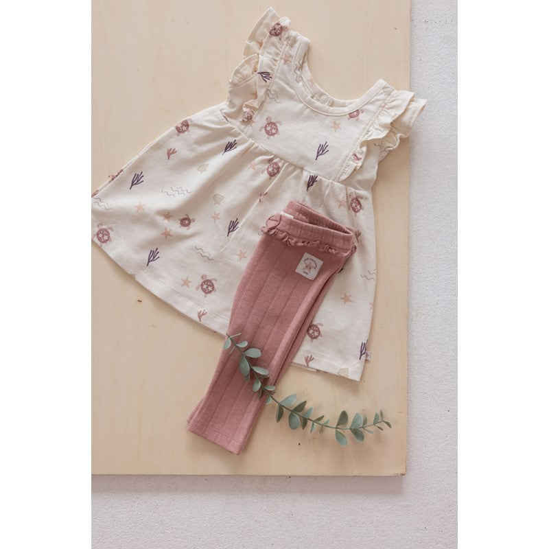 Niedliche Legging in rosa mit zartem Lochmuster, Rüschen und Schleife