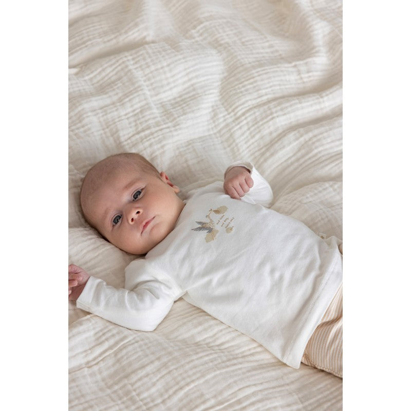 Hochwertiges Baby-Longsleeve mit Storch in offwhite