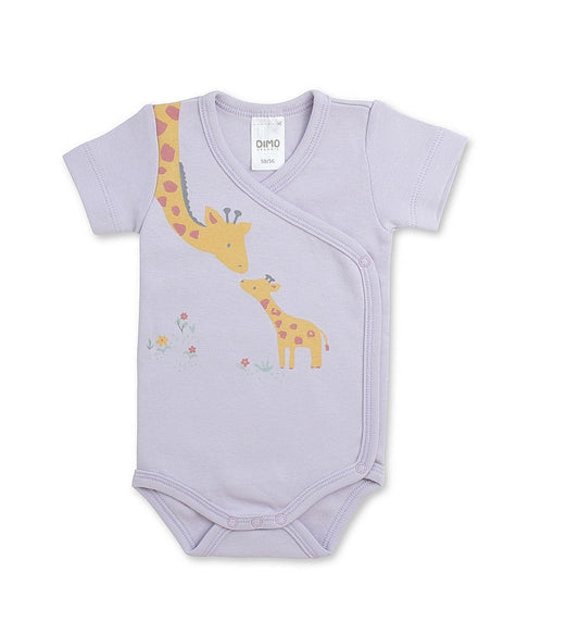 Süßer Wickelbody in lila mit Giraffen 