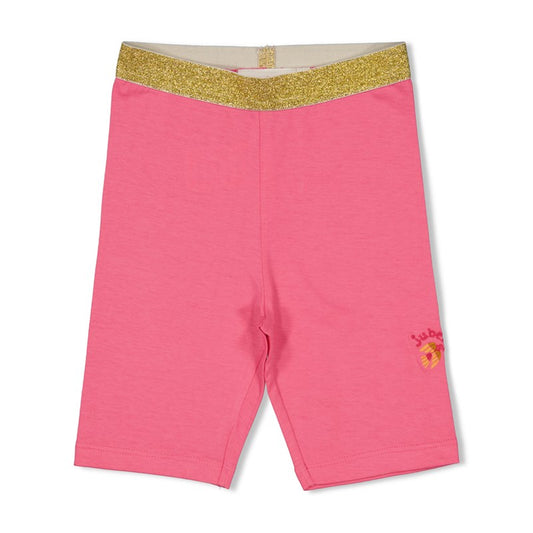 Rosa Biker Shorts für Mädchen in rosa mit goldenem Glitzerbund aus Bio-Baumwolle 