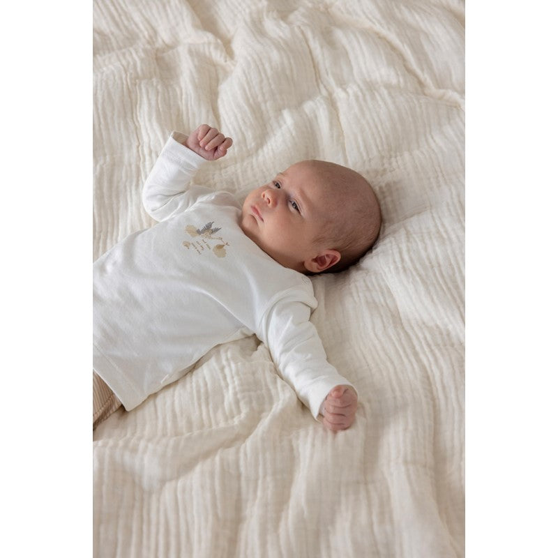 Hochwertiges Baby-Longsleeve mit Storch in offwhite