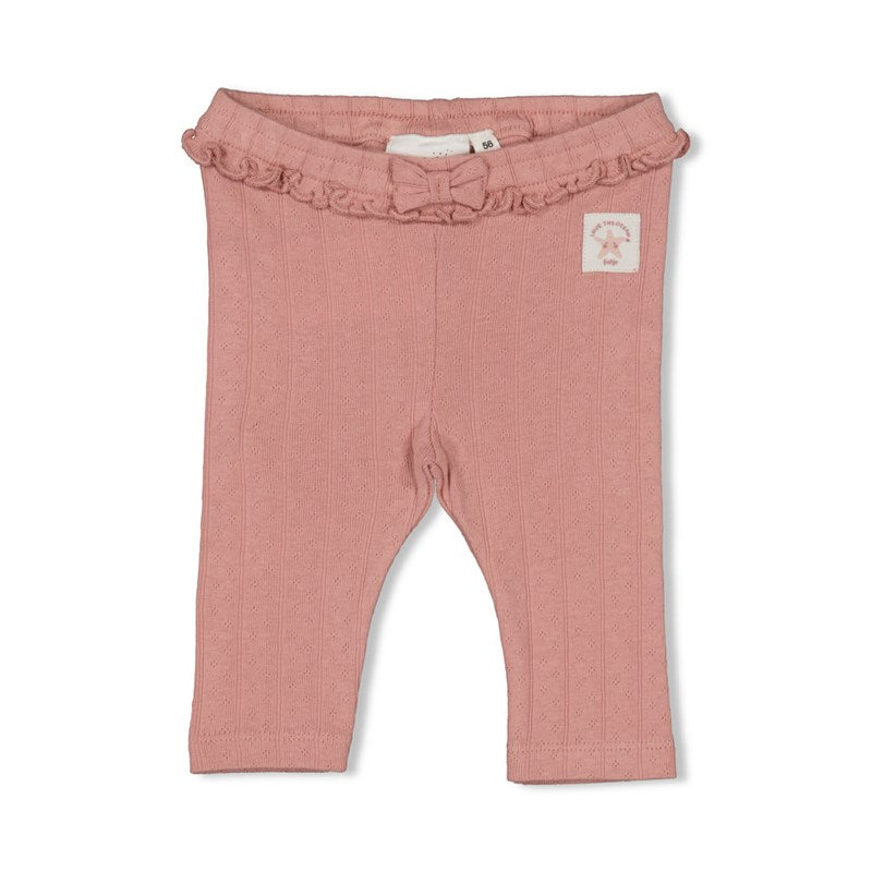 Niedliche Legging in rosa mit zartem Lochmuster, Rüschen und Schleife