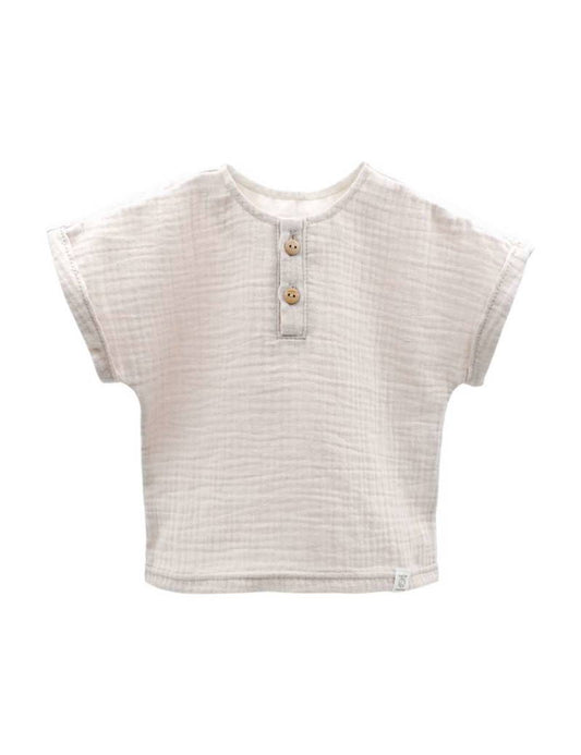 Atmungsaktives T-Shirt in beige mit praktischer Knopfleiste und kurzen Ärmeln 