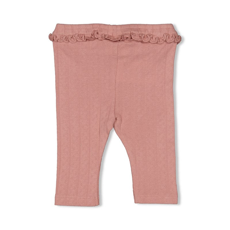 Niedliche Legging in rosa mit zartem Lochmuster, Rüschen und Schleife