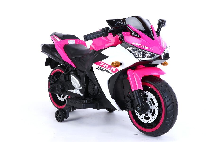 Das schnittige Motorrad in pink ist ein echter Hingucker und perfekt für alle Mädchen, die super cool durch die Gegend cruisen wollen! 