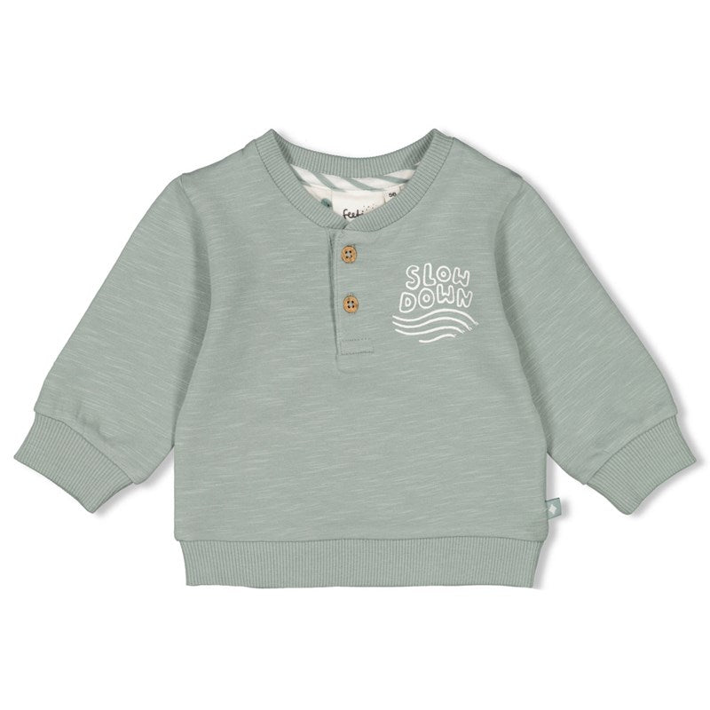 Schöner Sweater in meeresgrün aus Bio-Baumwolle mit zwei Knöpfen 