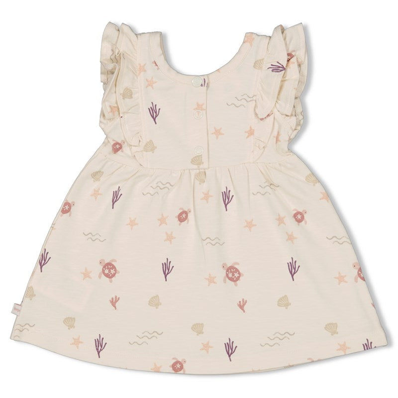 Niedliches Kleid mit All-Over-Print mit Meeresbewohnern und mit Rüschenärmeln in offwhite