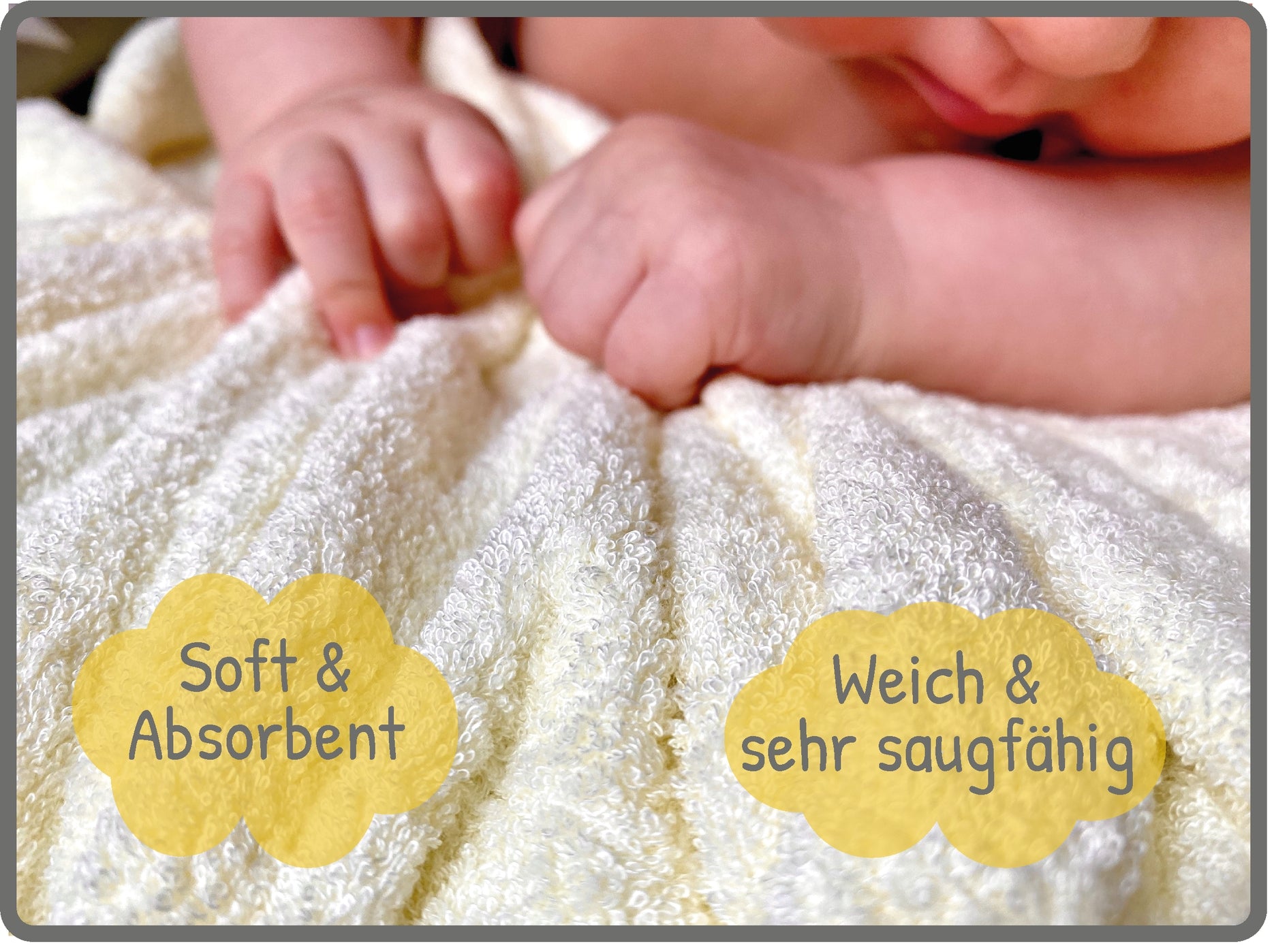 Das schöne gelbe Set aus Kapuzenhandtuch und Waschlappen ist das ideale Geschenk zur Geburt 