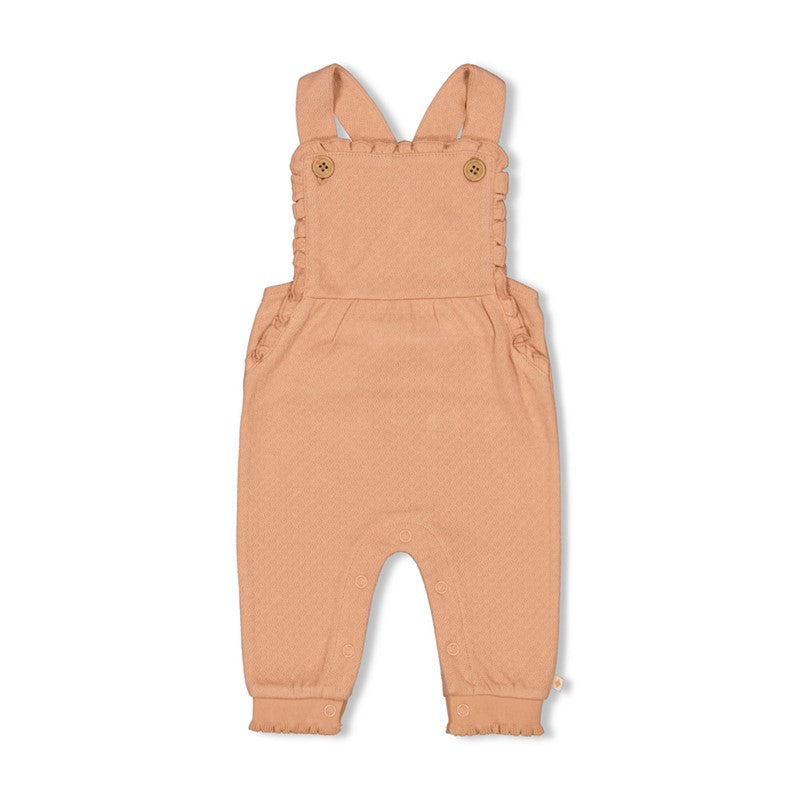 Hochwertige Latzhose mit Rüschen und verstellbaren Trägern in Terra Pink 