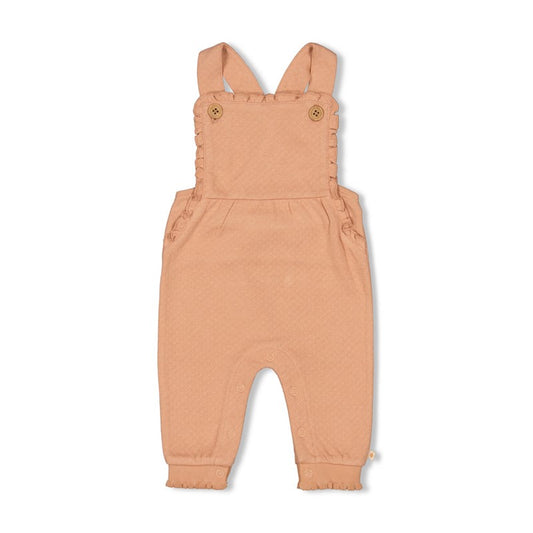 Hochwertige Latzhose mit Rüschen und verstellbaren Trägern in Terra Pink 