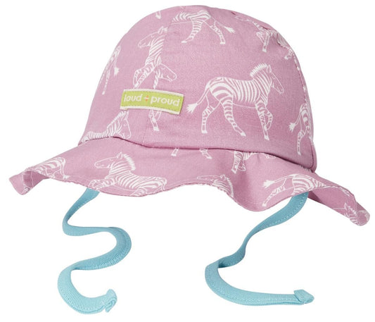 Praktische Sonnenmützen in aster/ lila/ rosa mit Zebras aus Bio-Baumwolle mit Bionic finish eco