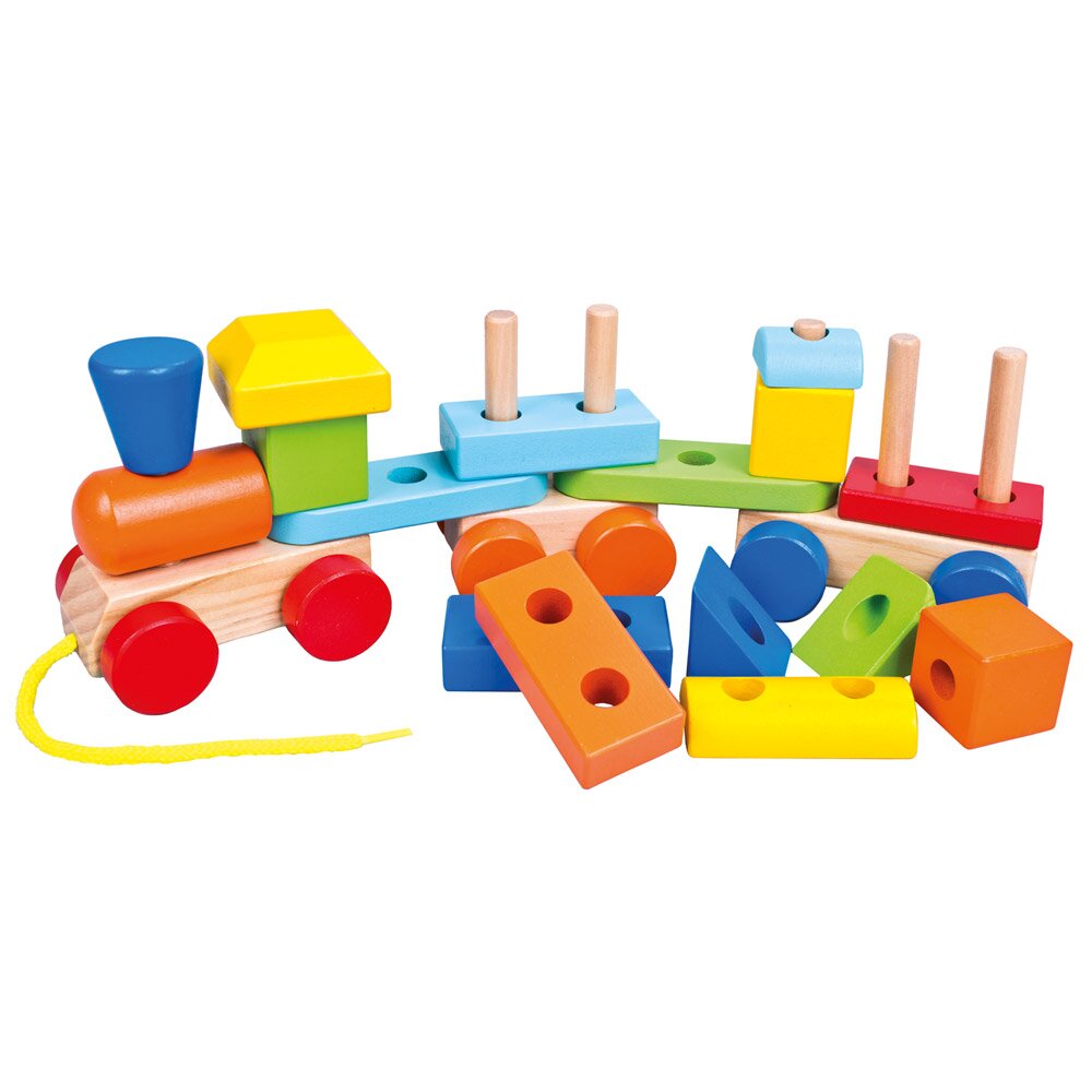 Bunter Holz-Zug zum Zusammenstecken und Ziehen - ein Klassiker im Kinderzimmer 