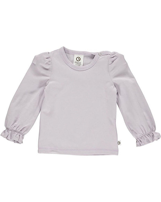 Verspieltes Langarm Shirt aus Bio-Baumwolle in schönem hellem Lila