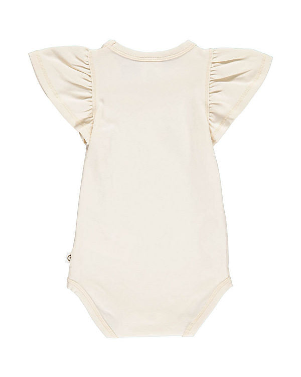 Verspielter Body mit kurzen Rüschen-Ärmeln und raffiniertem Ausschnitt und Druckknopf in buttercream 