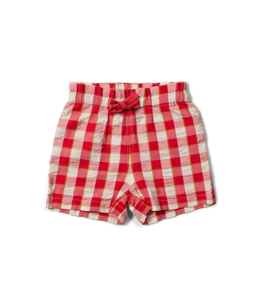 Coole kurze Hose aus Bio-Baumwolle rot weiß kariert mit Zugbund 