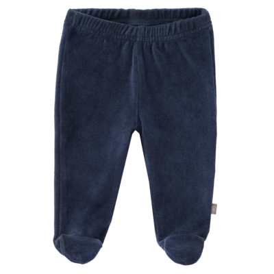 Schöne Baby-Hose mit Fuß aus weichem Velours in blau. Aus Bio-Baumwolle