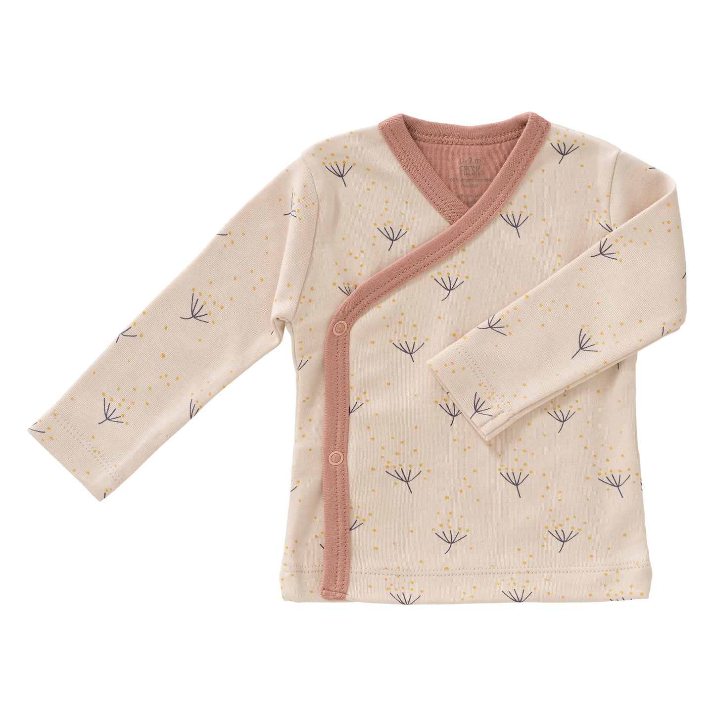 Süßes Wickelshirt aus Biobaumwolle in rosa mit Pusteblumen darauf