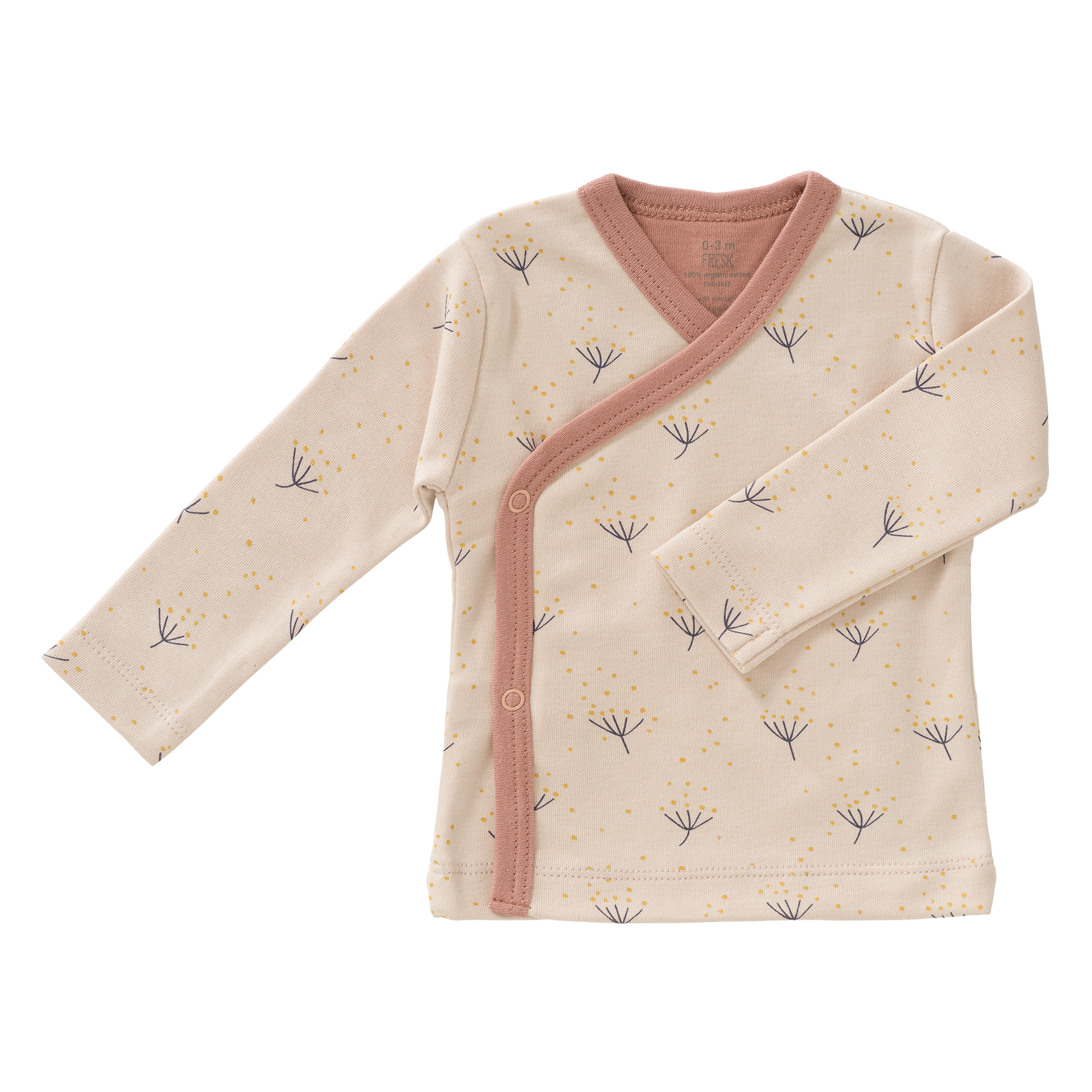 Süßes Wickelshirt aus Biobaumwolle in rosa mit Pusteblumen darauf