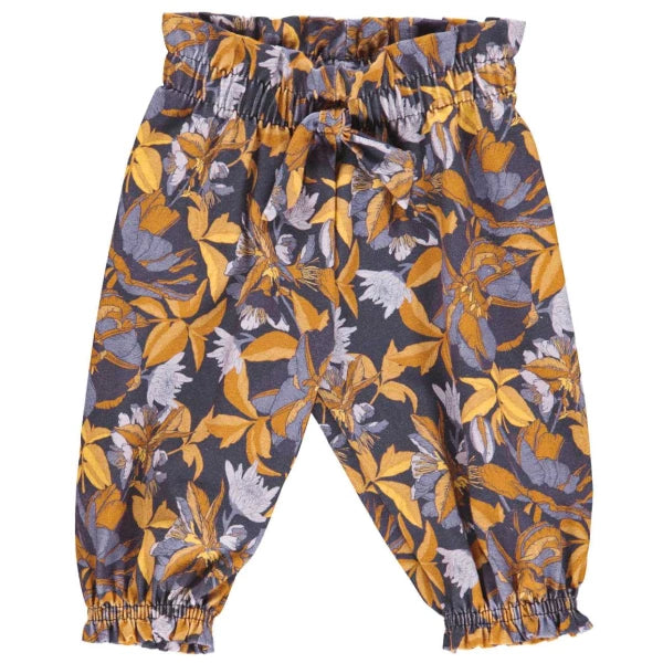 Hochwertige lange Hose mit Gummibund und Rüschen mit floralem Muster aus Bio-Baumwolle 