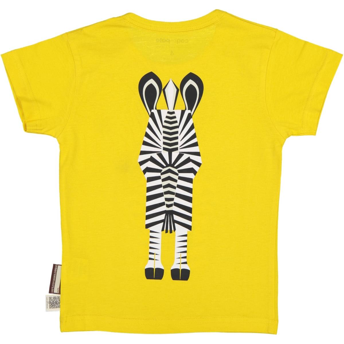 Gelbes T-Shirt aus GOTS-zertifizierter Baumwolle mit Zebra, vorne und hinten bedruckt